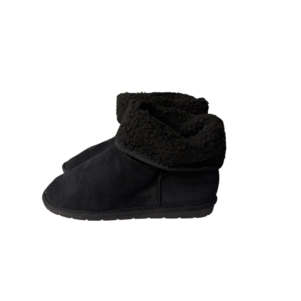 Atmosphere Womens Black Faux Suede Shearling Lined Ankle Slipper Boots Size 6 39